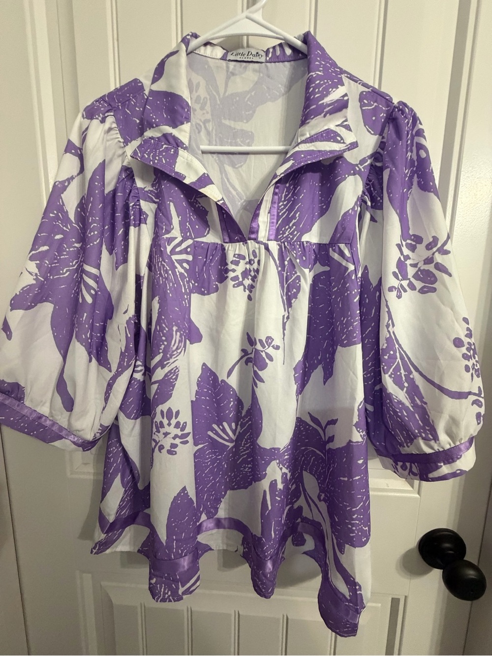White & Purple Floral Peasant Top